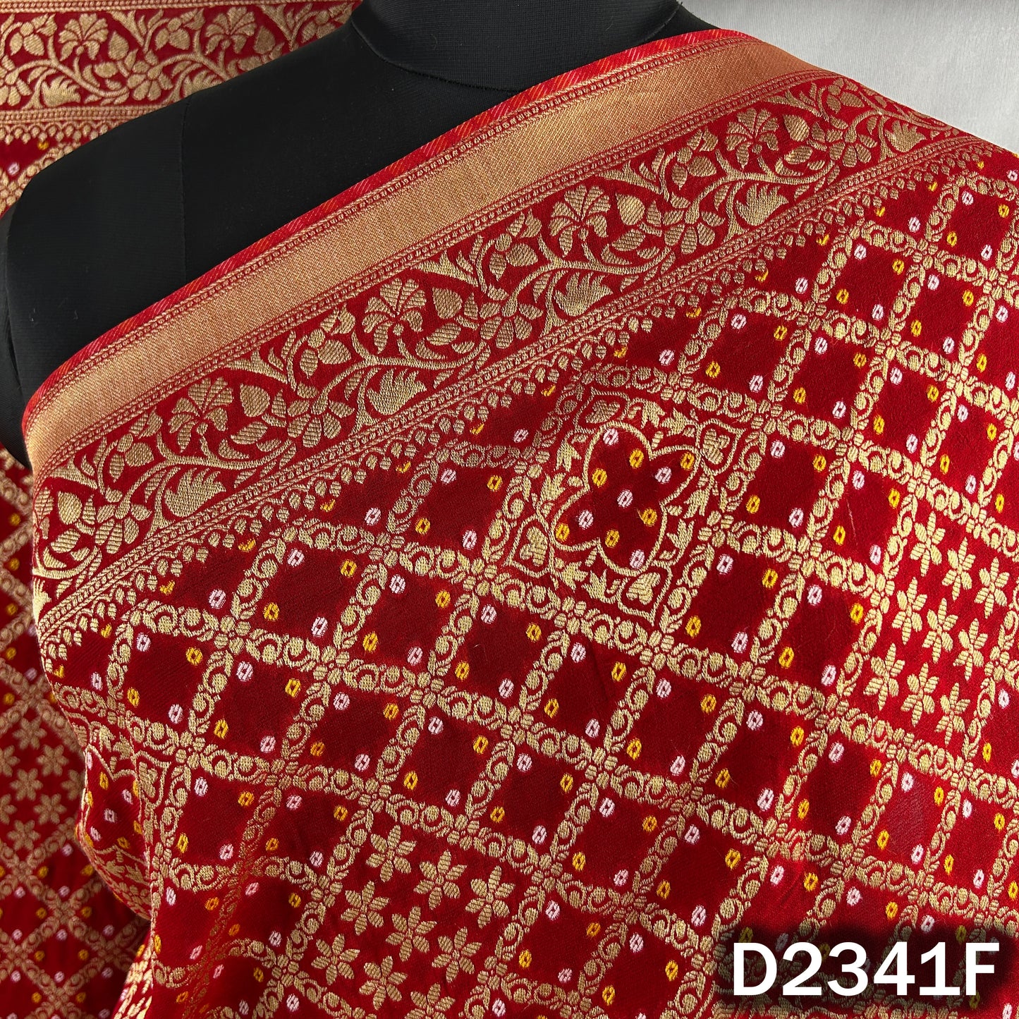 Zari Work Bandhani Print Pure Banarasi Georgette Dupatta - D2341