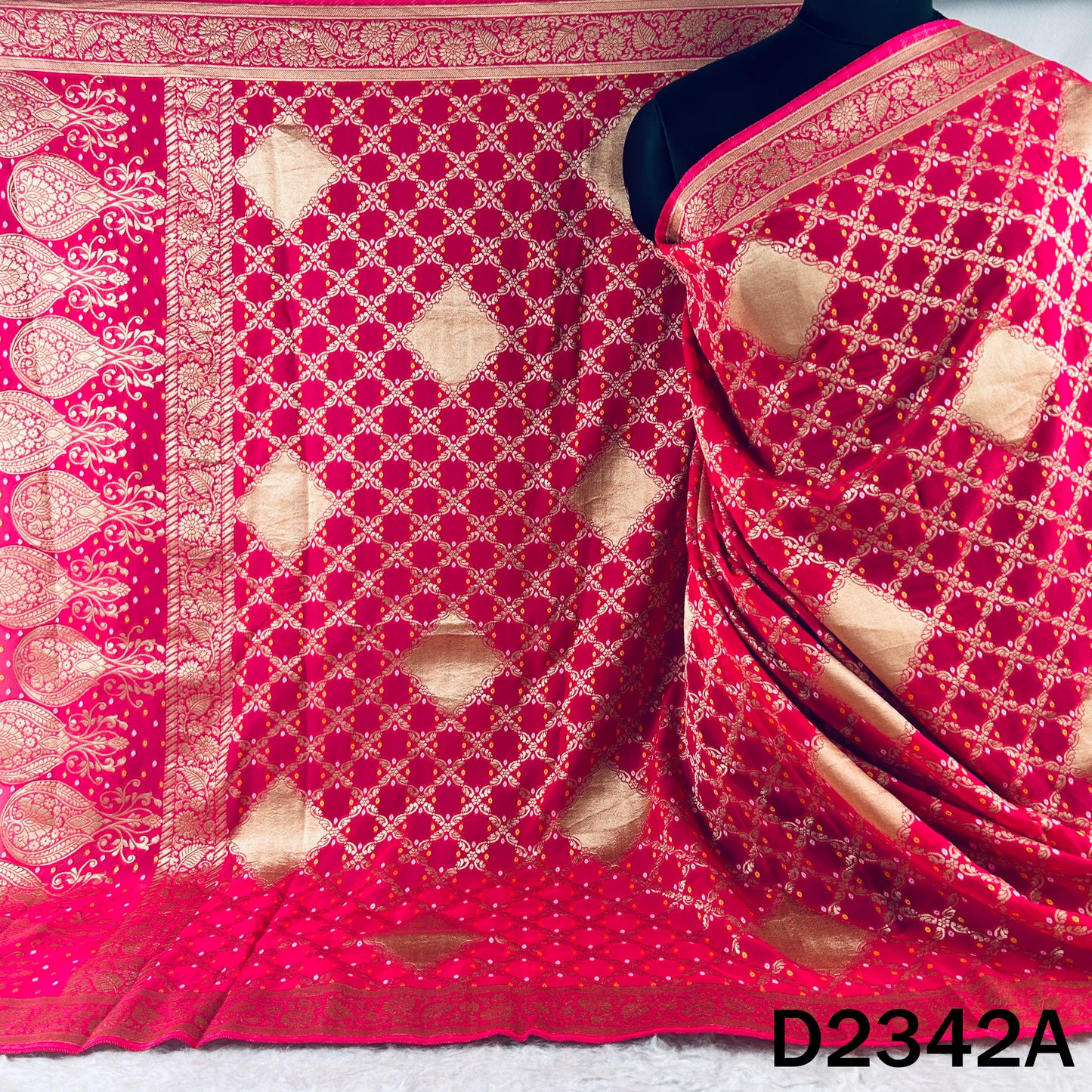 Zari Work Bandhani Print Pure Banarasi Georgette Dupatta - D2342