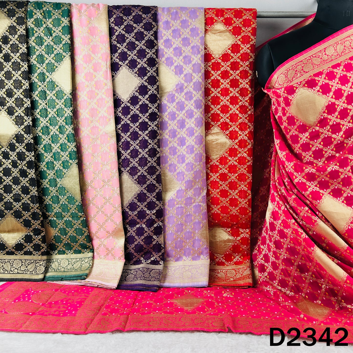 Zari Work Bandhani Print Pure Banarasi Georgette Dupatta - D2342