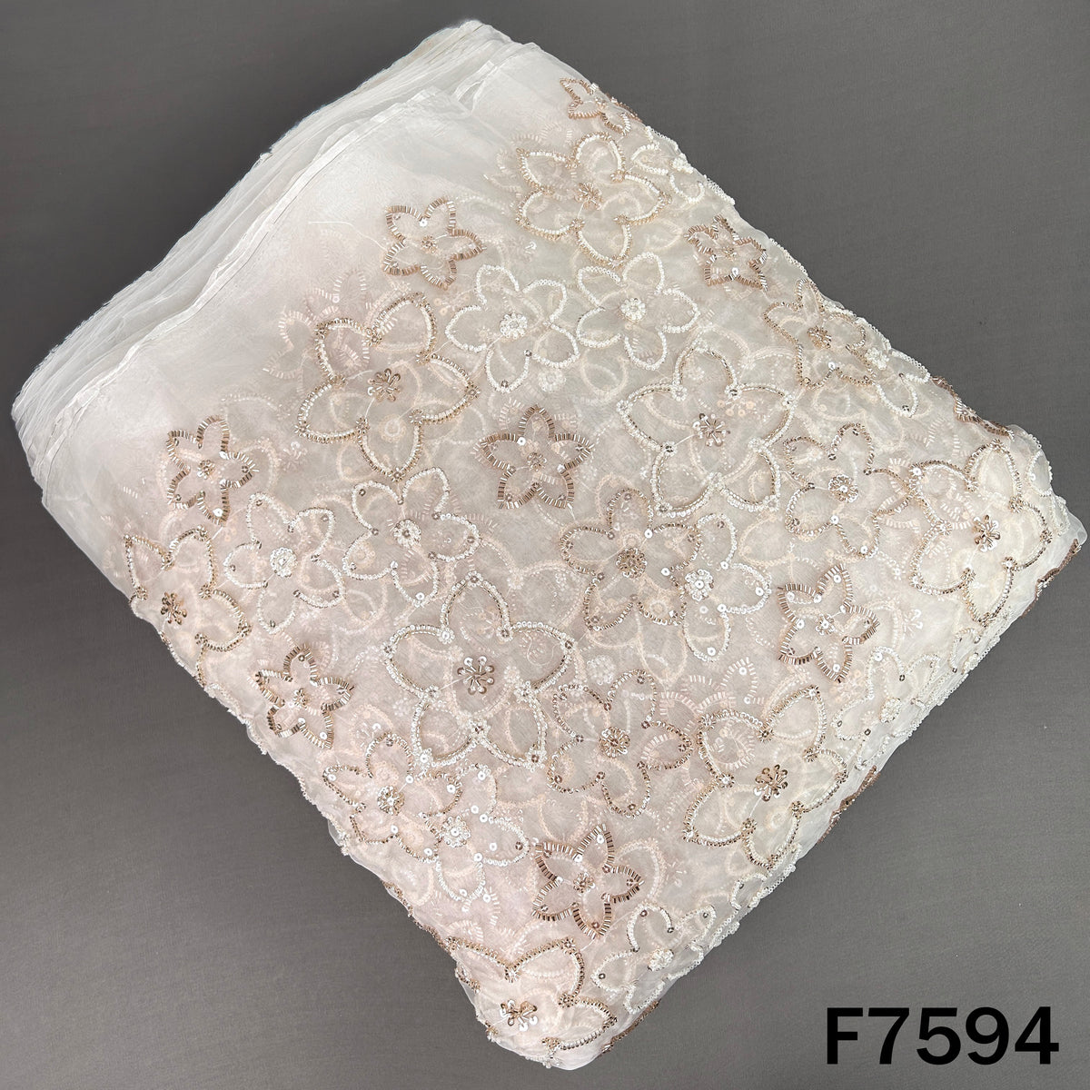 Dyeable Cut Dana Sequins Embroidered Organza Fabric - F7594