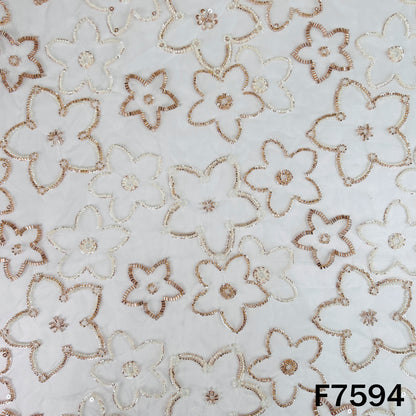 Dyeable Cut Dana Sequins Embroidered Organza Fabric - F7594