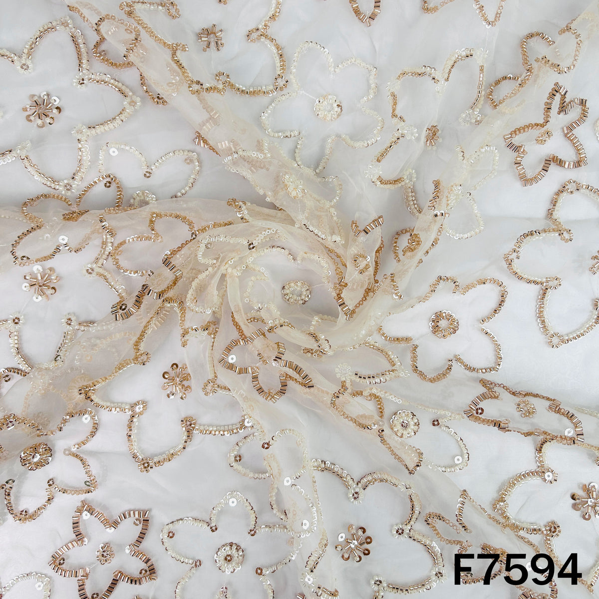 Dyeable Cut Dana Sequins Embroidered Organza Fabric - F7594