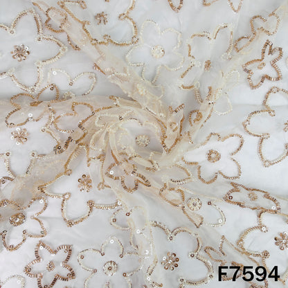 Dyeable Cut Dana Sequins Embroidered Organza Fabric - F7594