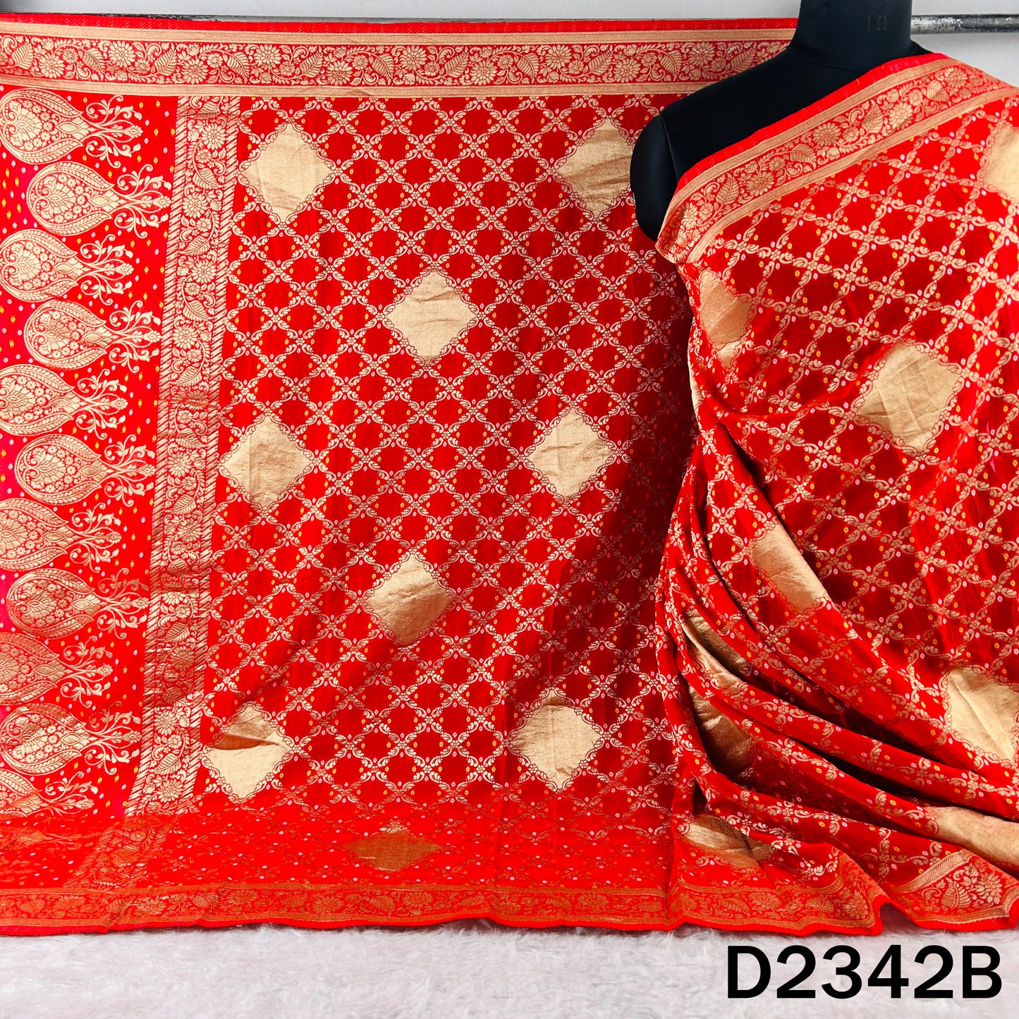 Zari Work Bandhani Print Pure Banarasi Georgette Dupatta - D2342