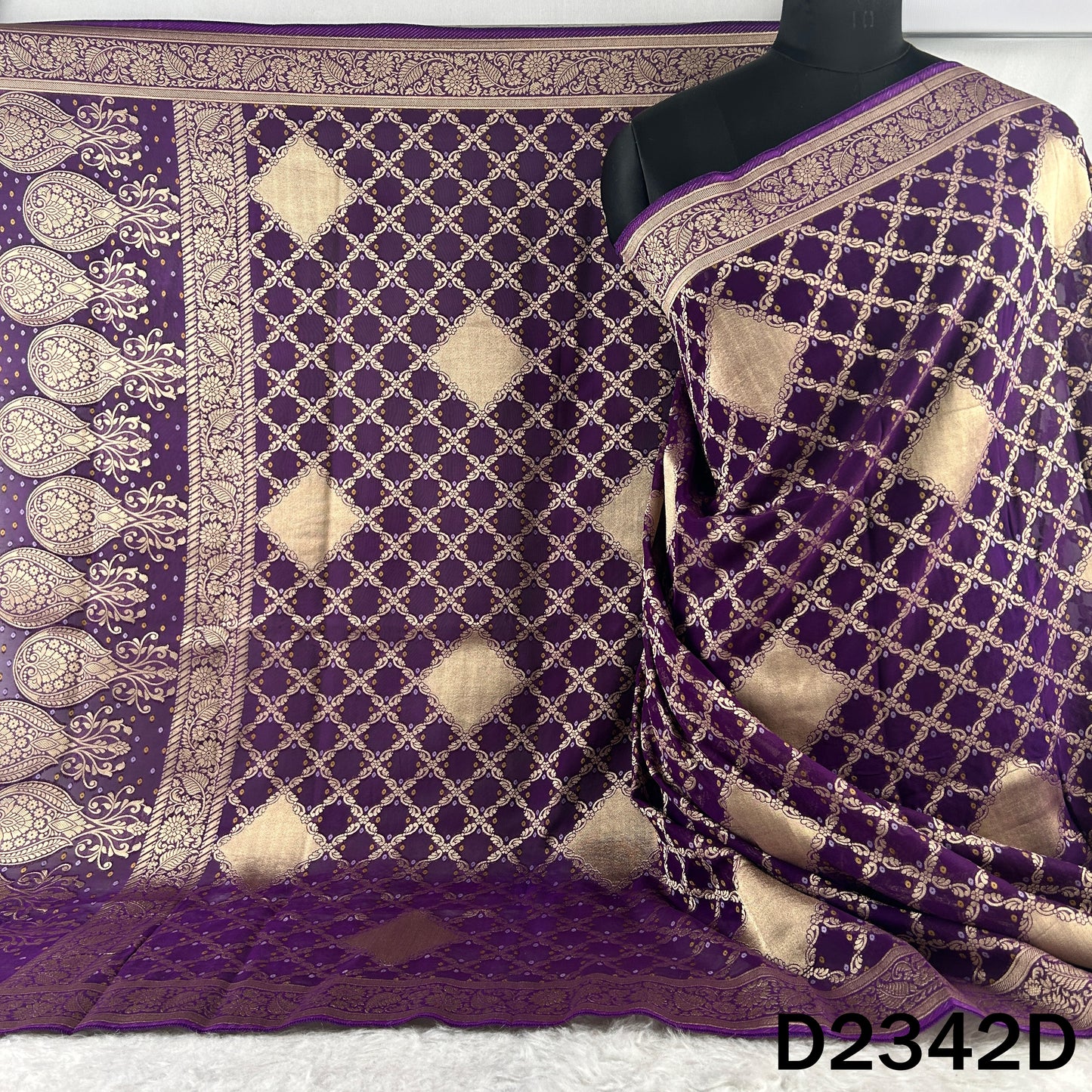 Zari Work Bandhani Print Pure Banarasi Georgette Dupatta - D2342