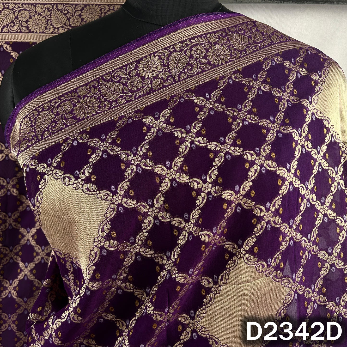 Zari Work Bandhani Print Pure Banarasi Georgette Dupatta - D2342