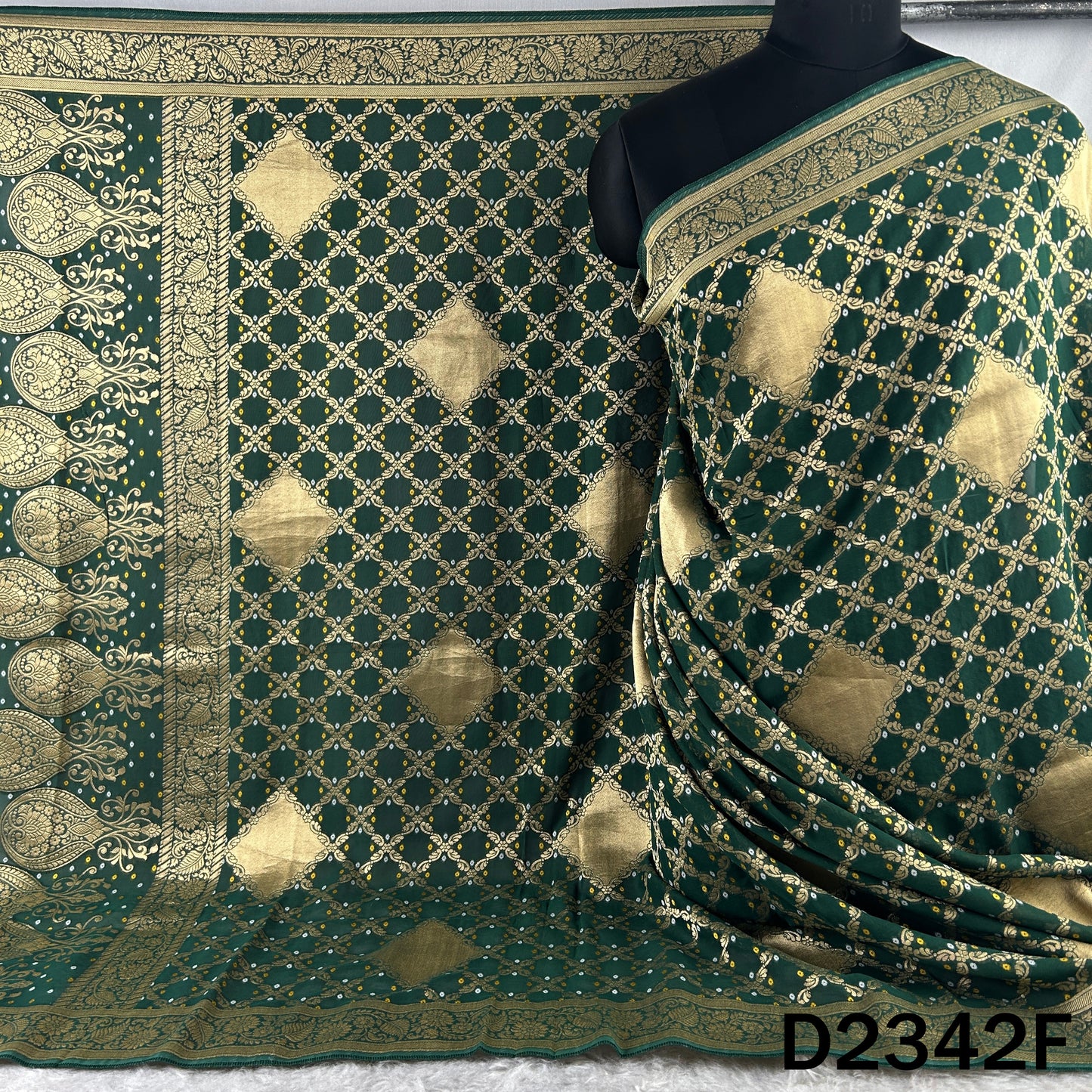 Zari Work Bandhani Print Pure Banarasi Georgette Dupatta - D2342