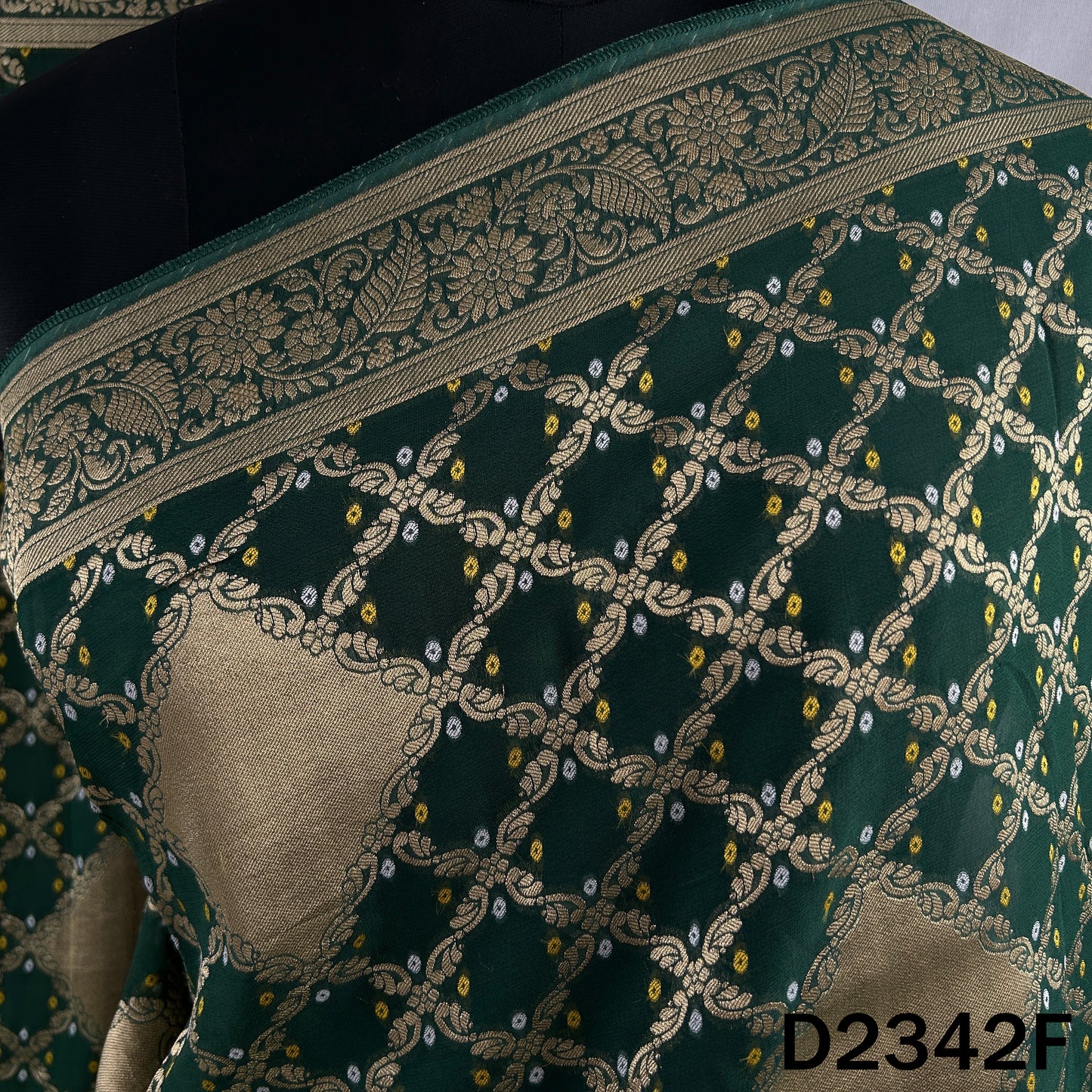 Zari Work Bandhani Print Pure Banarasi Georgette Dupatta - D2342