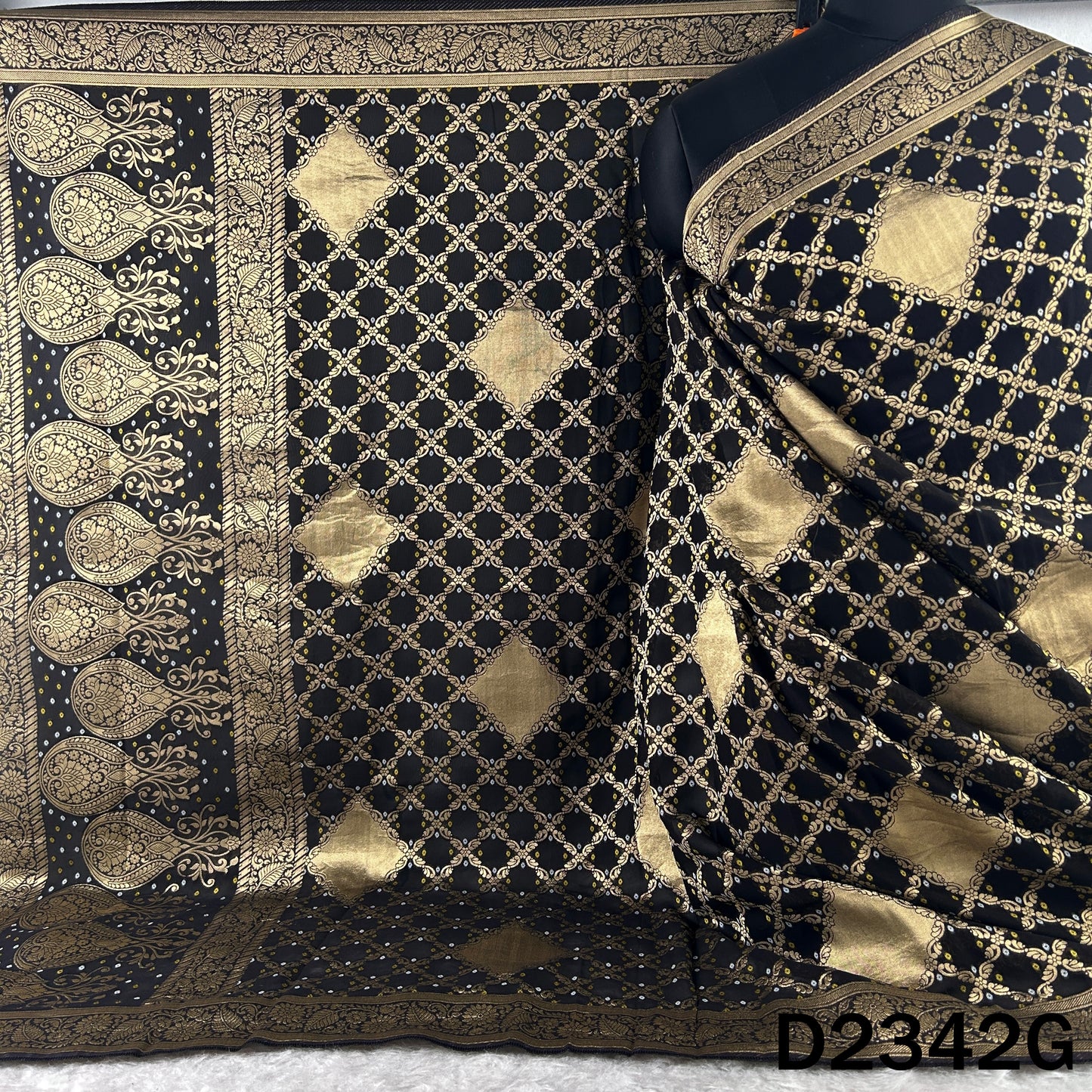 Zari Work Bandhani Print Pure Banarasi Georgette Dupatta - D2342