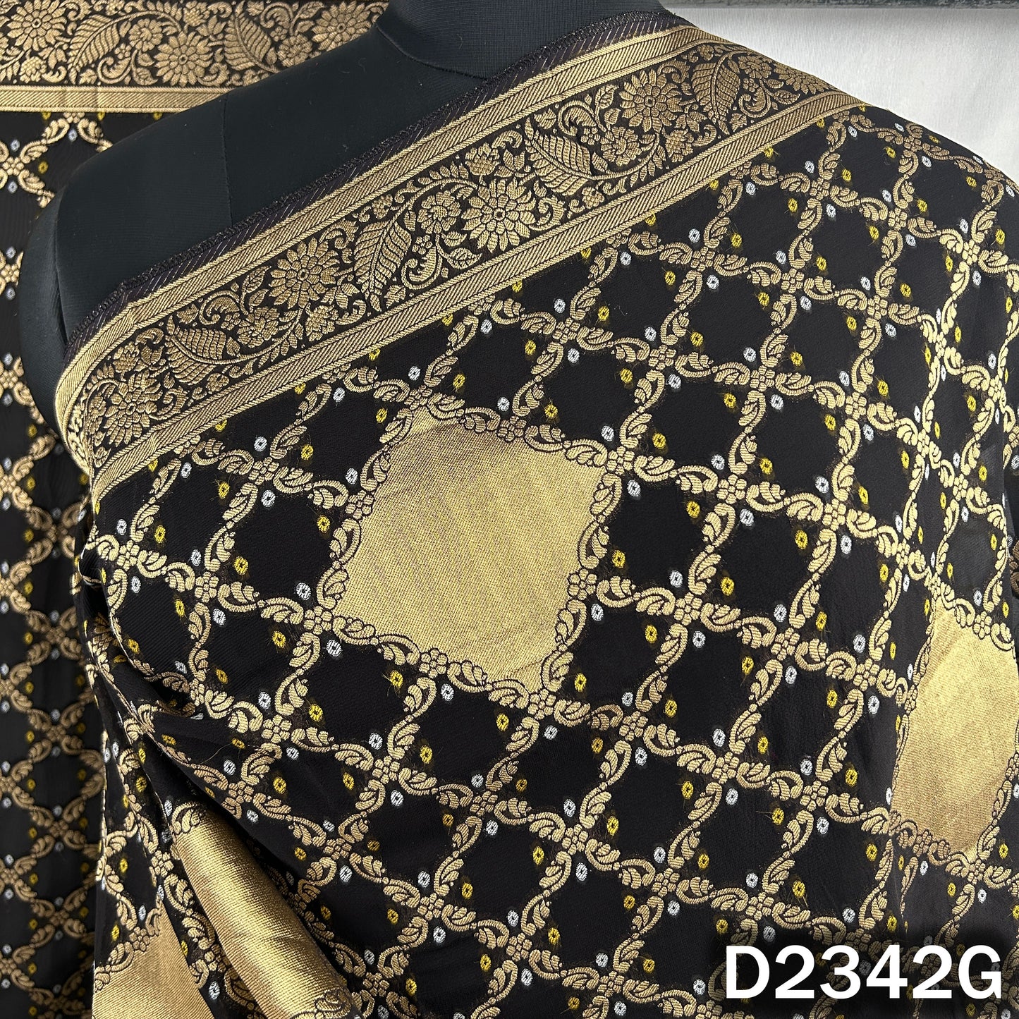 Zari Work Bandhani Print Pure Banarasi Georgette Dupatta - D2342