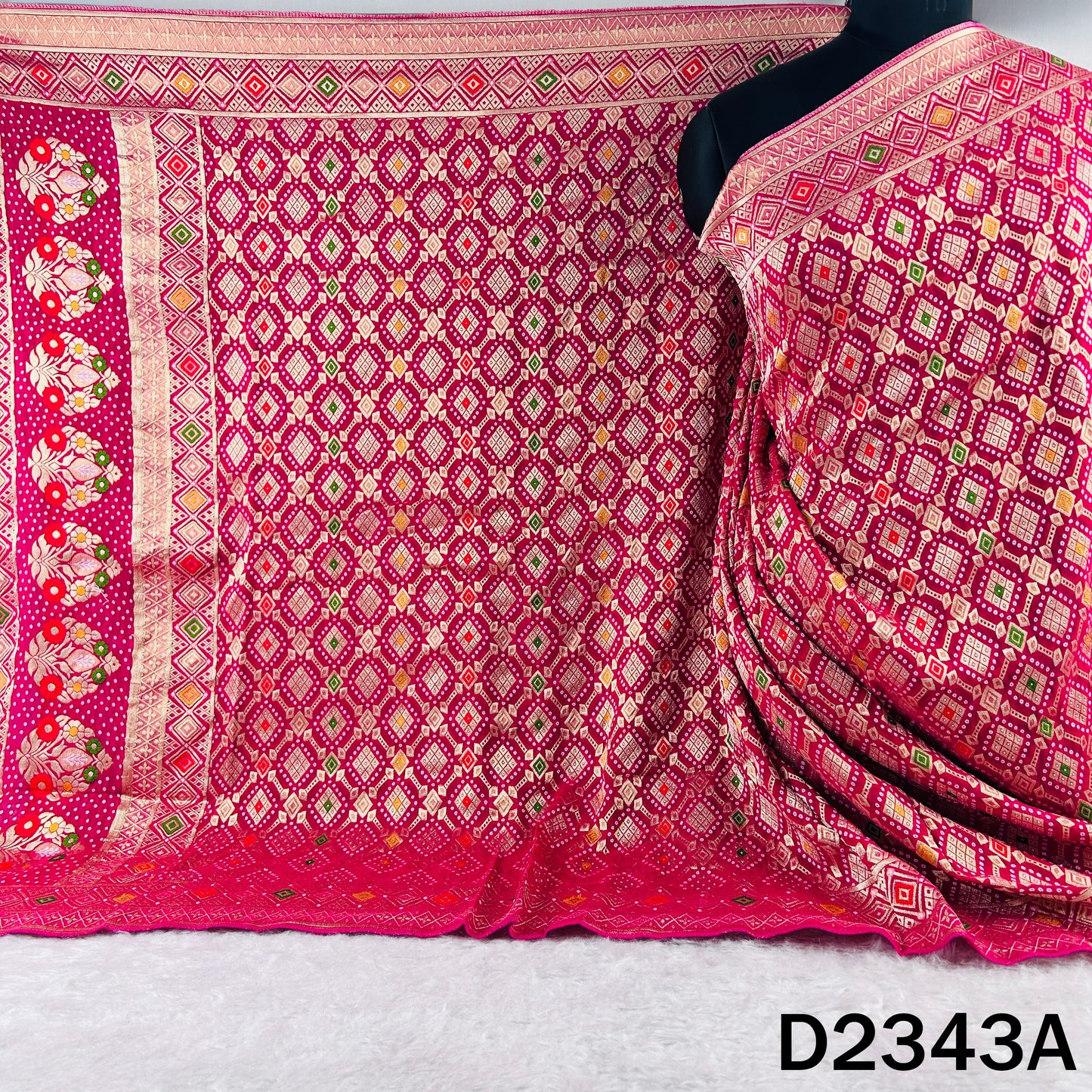 Zari Work Bandhani Print Pure Banarasi Georgette Dupatta - D2343