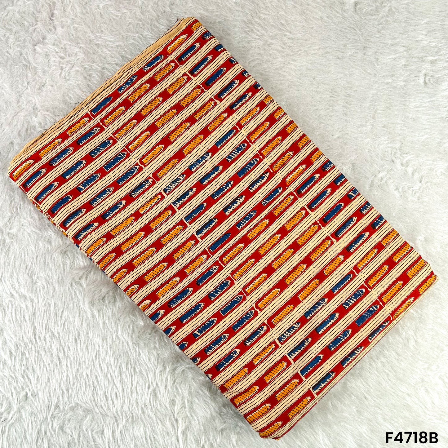 Kalamkari Print Cambric Cotton Fabric- F4718