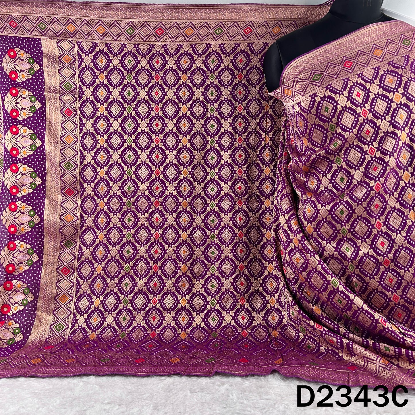 Zari Work Bandhani Print Pure Banarasi Georgette Dupatta - D2343