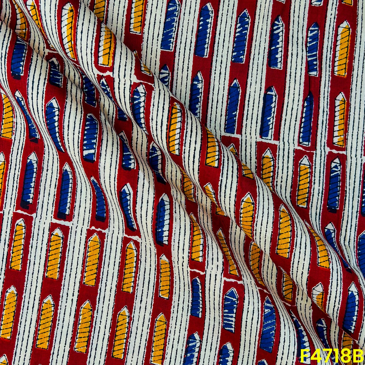 Kalamkari Print Cambric Cotton Fabric- F4718