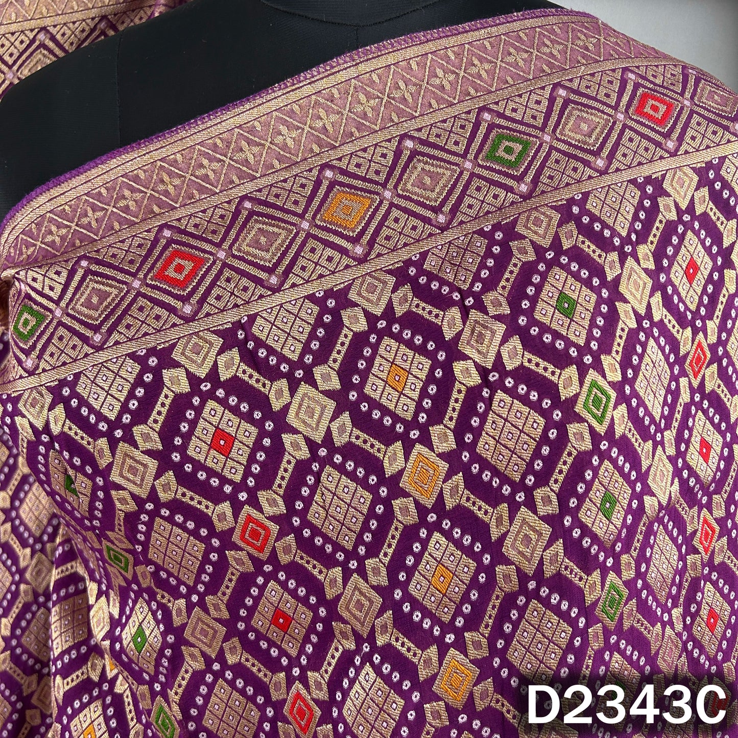 Zari Work Bandhani Print Pure Banarasi Georgette Dupatta - D2343