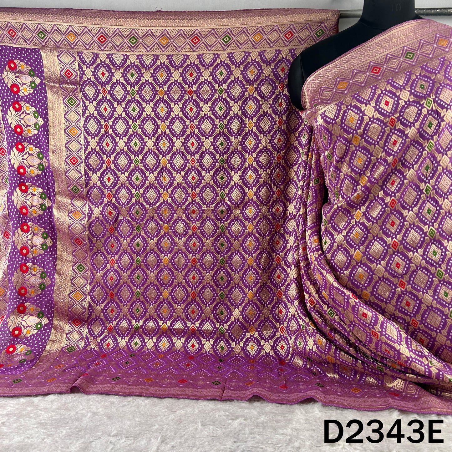 Zari Work Bandhani Print Pure Banarasi Georgette Dupatta - D2343