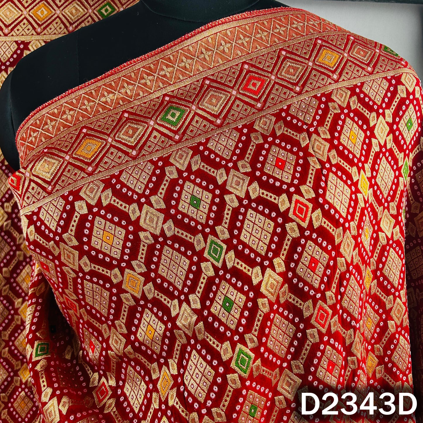 Zari Work Bandhani Print Pure Banarasi Georgette Dupatta - D2343