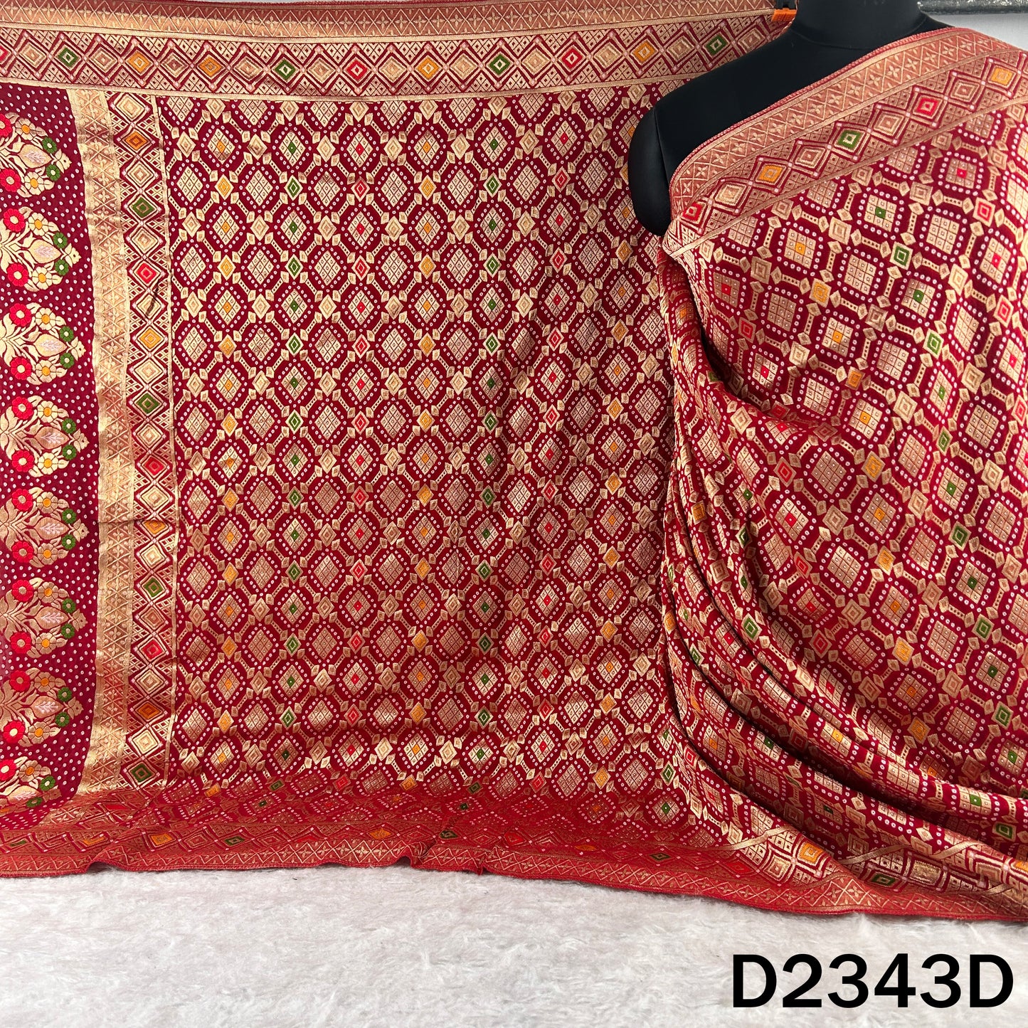 Zari Work Bandhani Print Pure Banarasi Georgette Dupatta - D2343