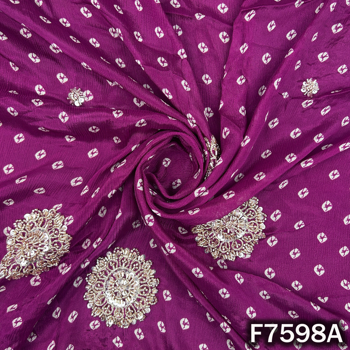 Cut Dana Zari Sequins Chinnon Chiffon Fabric - F7598