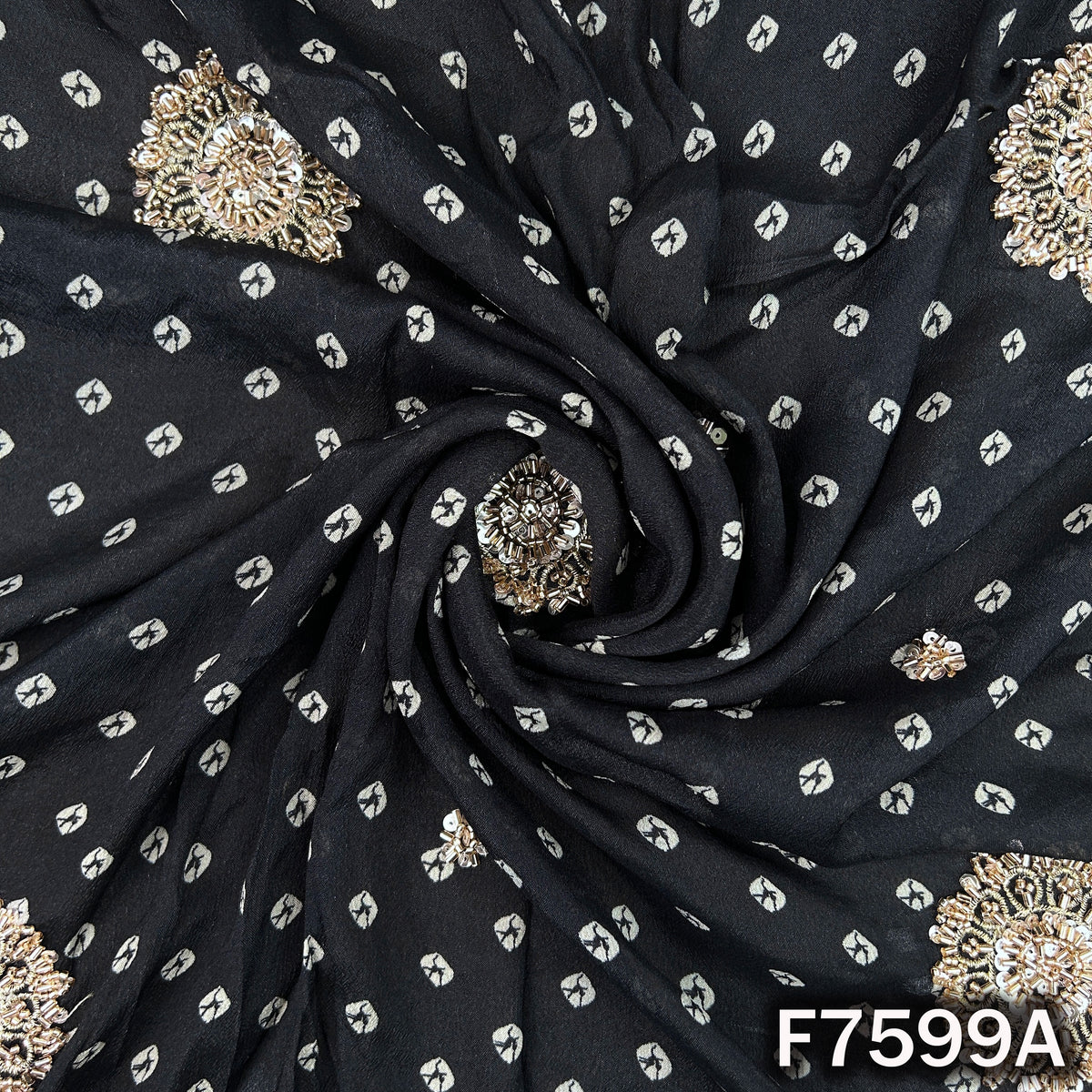 Cut Dana Zari Sequins Chinnon Chiffon Fabric - F7599