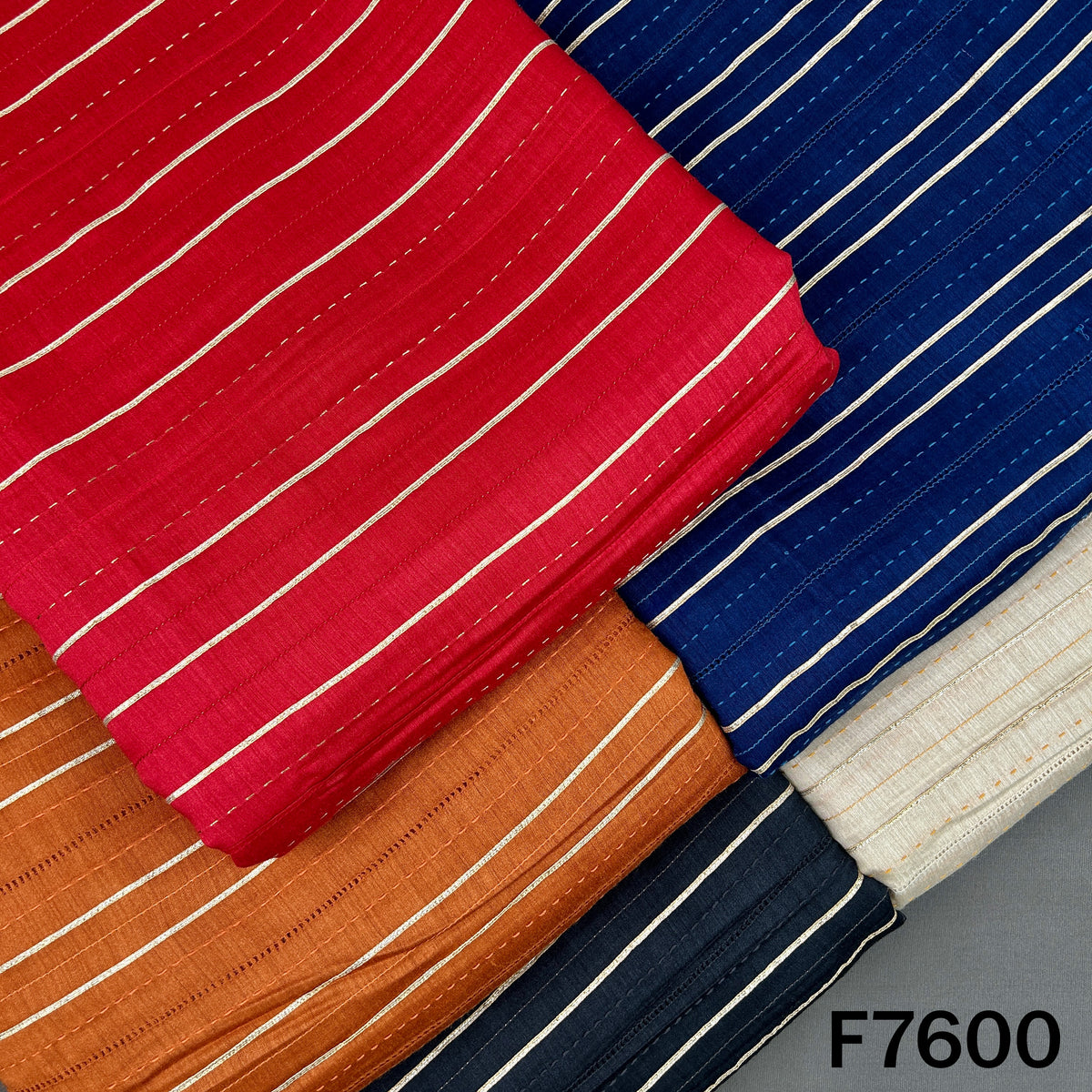 Stripes Gota Patti Thread Work Pure Monga Silk Fabric - F7600