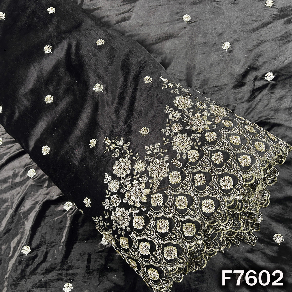 Cut Dana Zari Sequins Work Velvet Fabric - F7602