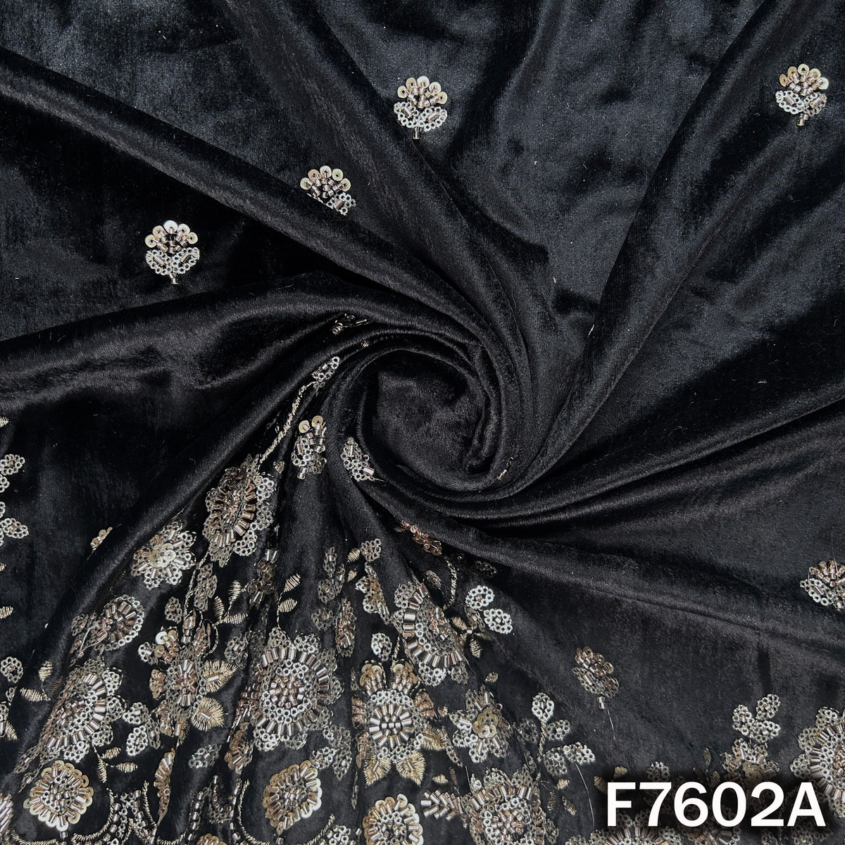 Cut Dana Zari Sequins Work Velvet Fabric - F7602