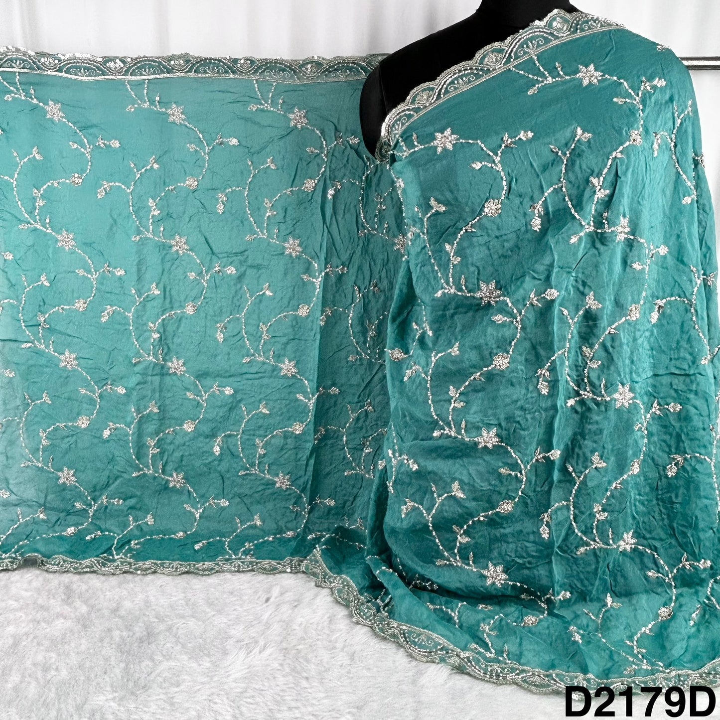 Cutdana Zari Sequins Embroidered Organza Dupatta-D2179