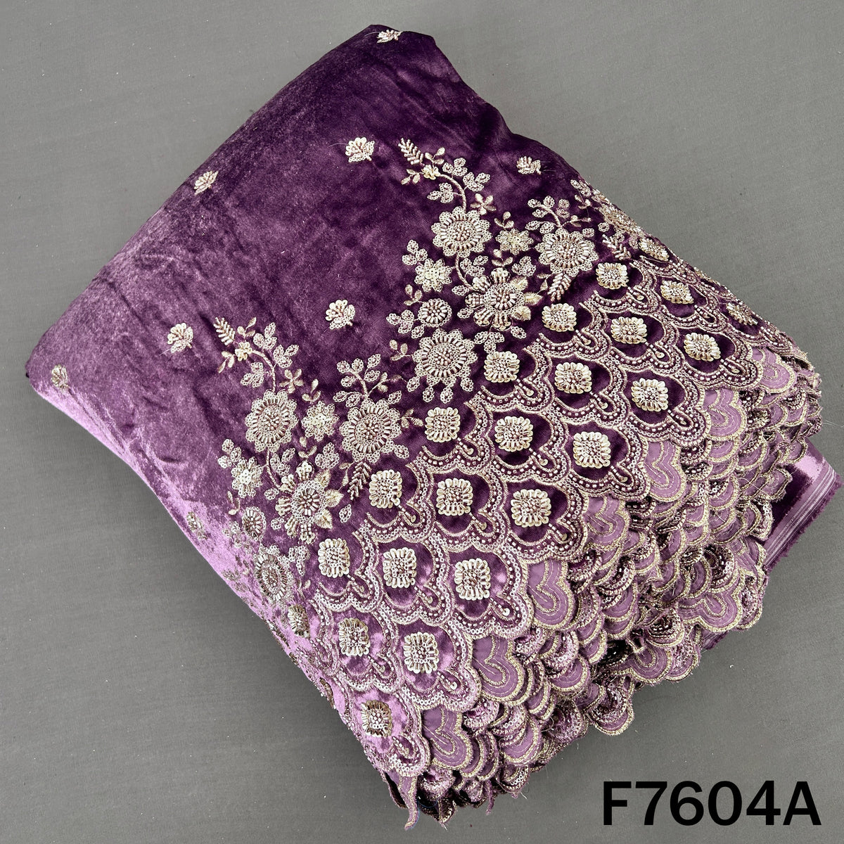 Cut Dana Zari Sequins Work Velvet Fabric - F7604