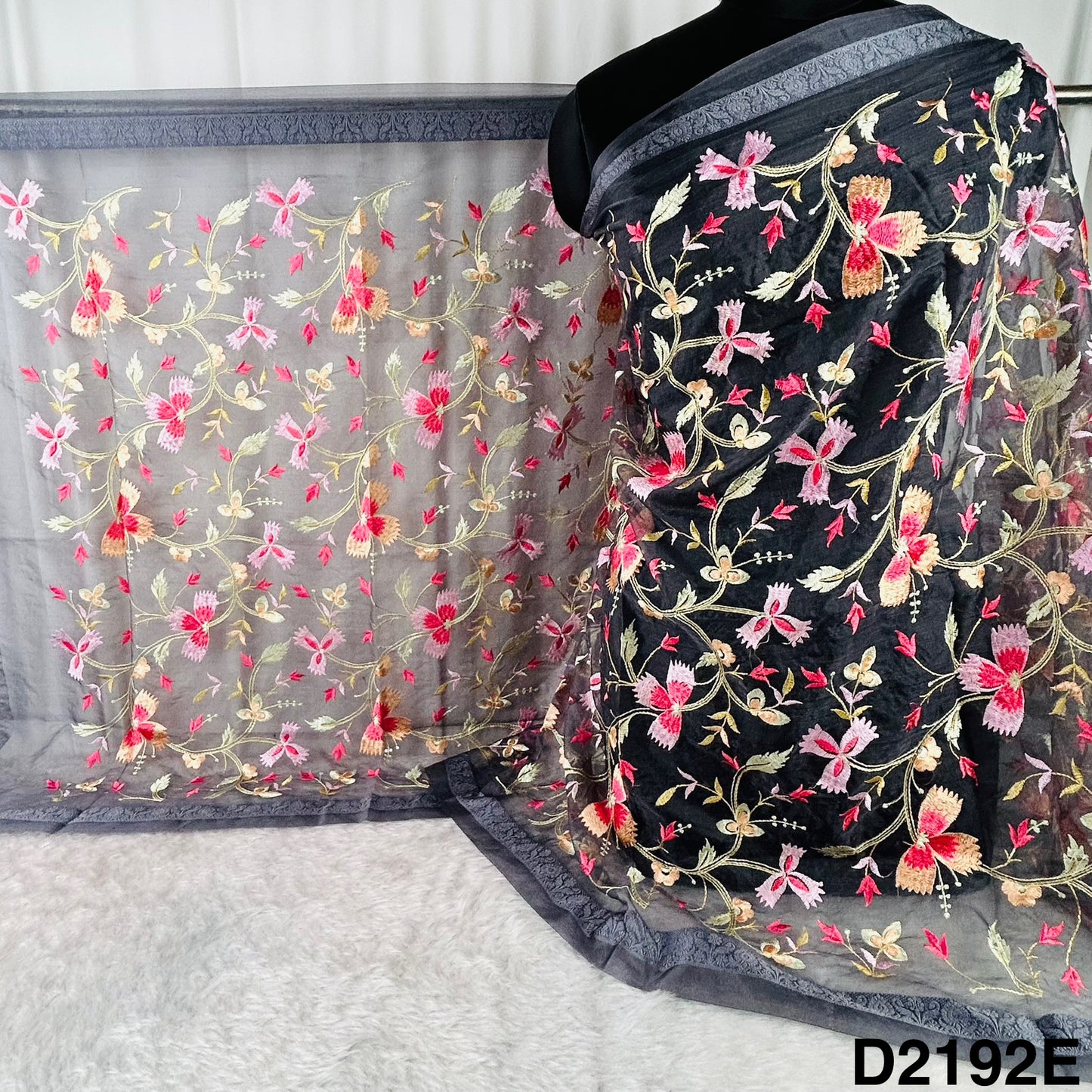 Thread Embroidered Organza Dupatta-D2192