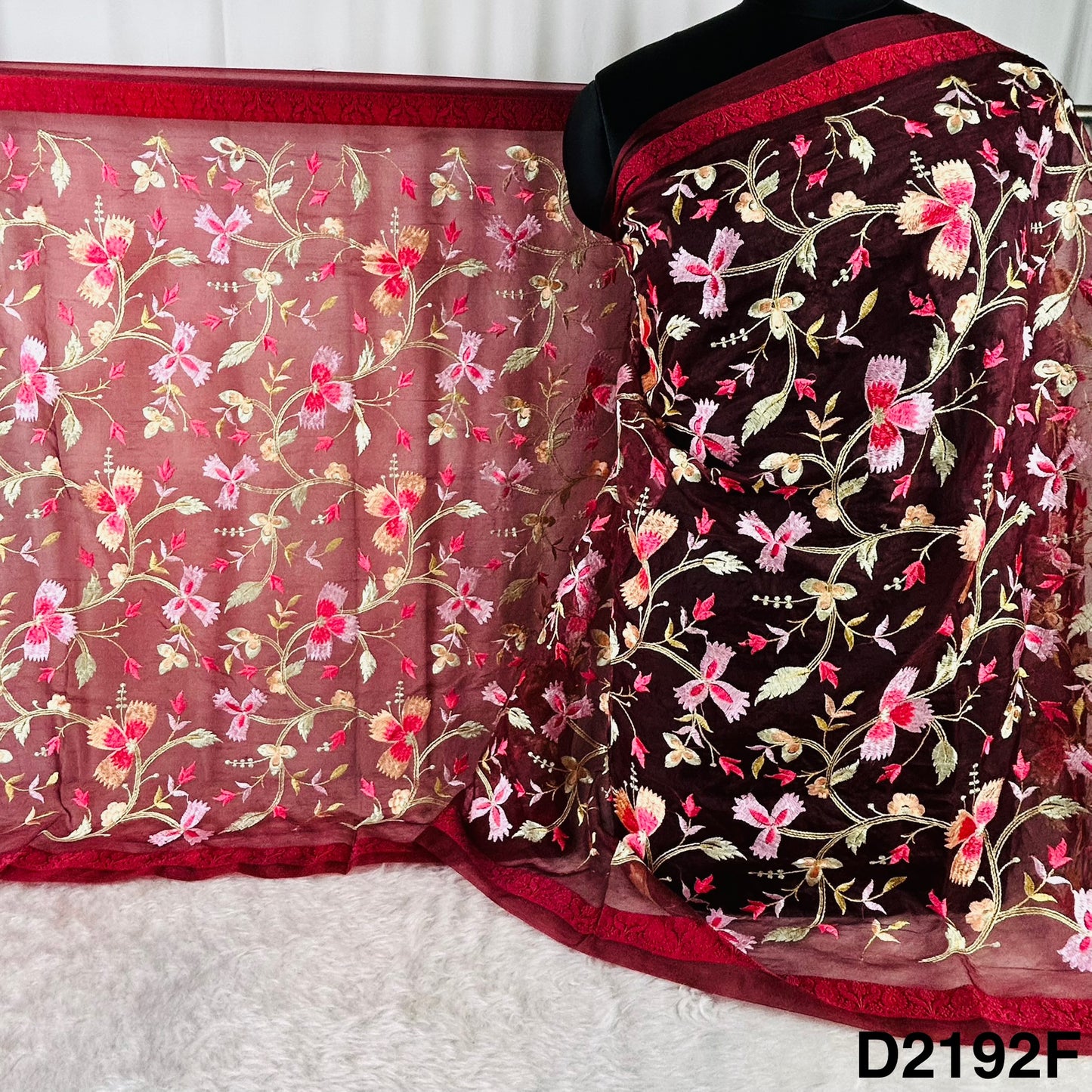 Thread Embroidered Organza Dupatta-D2192