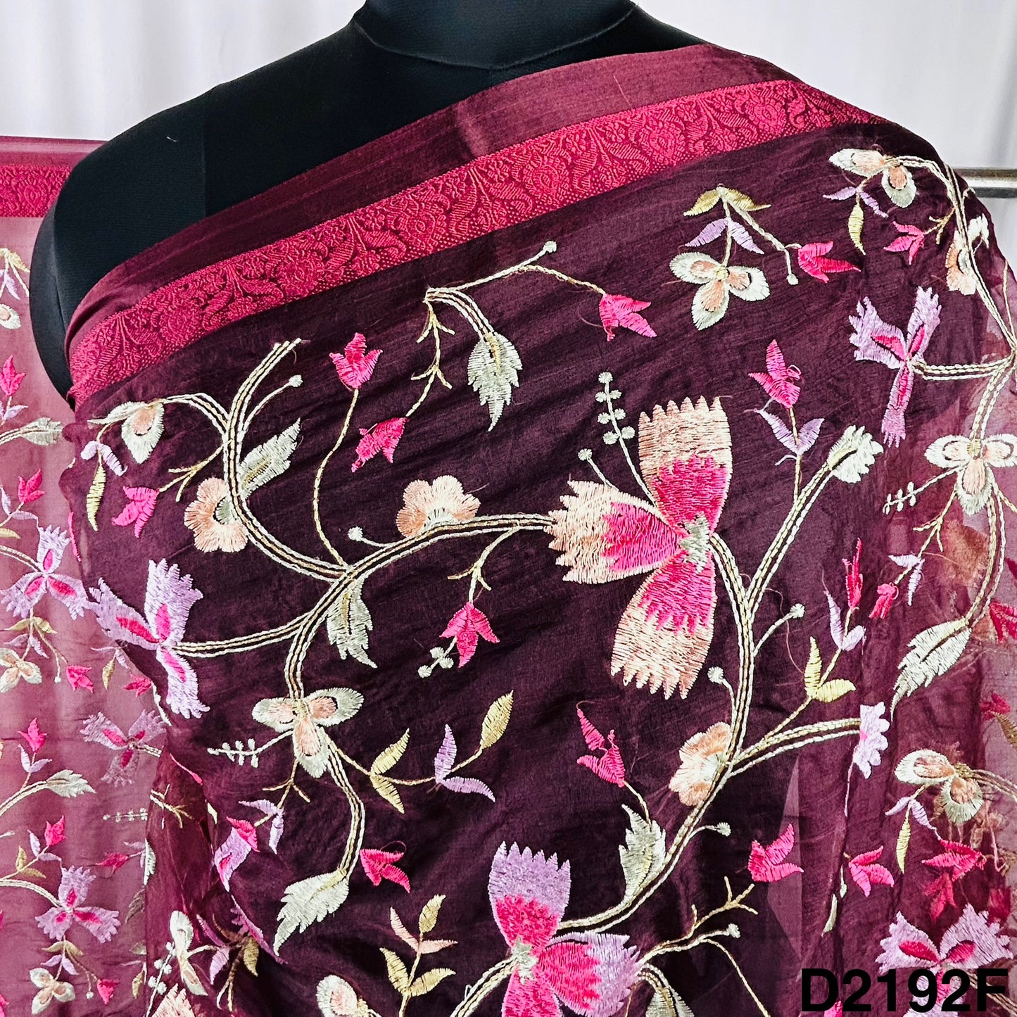 Thread Embroidered Organza Dupatta-D2192