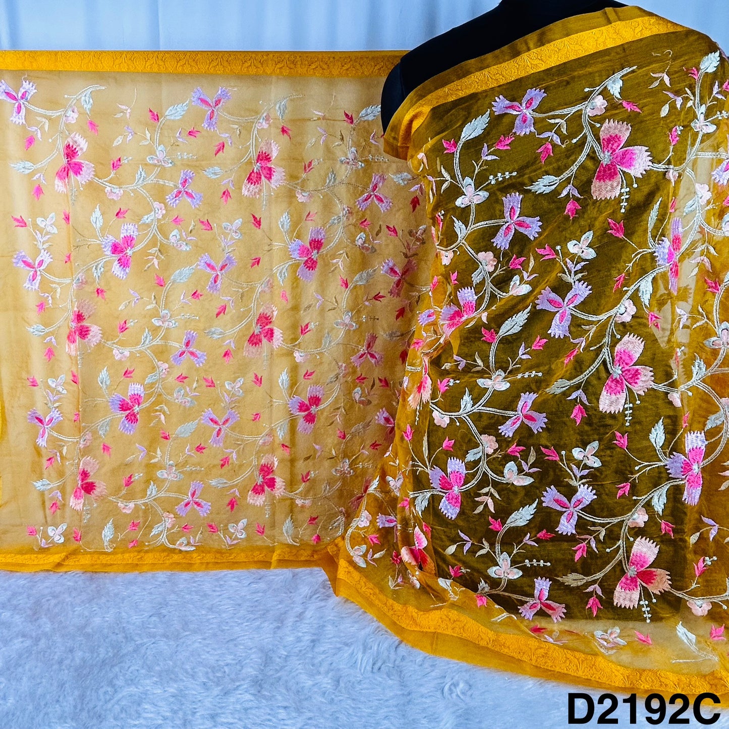 Thread Embroidered Organza Dupatta-D2192