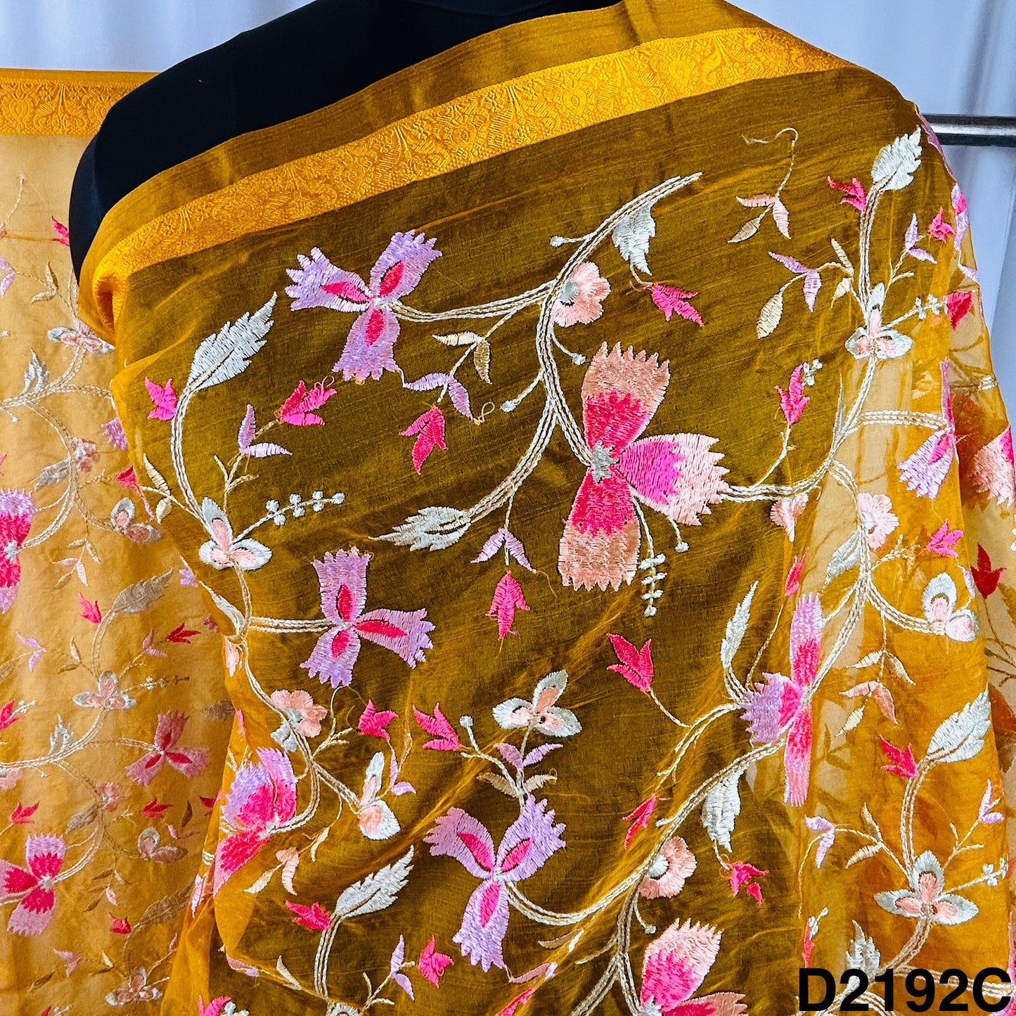 Thread Embroidered Organza Dupatta-D2192