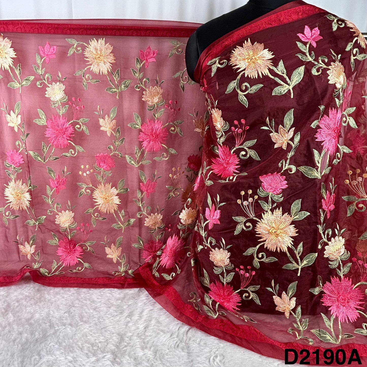 Thread Embroidered Organza Dupatta-D2190