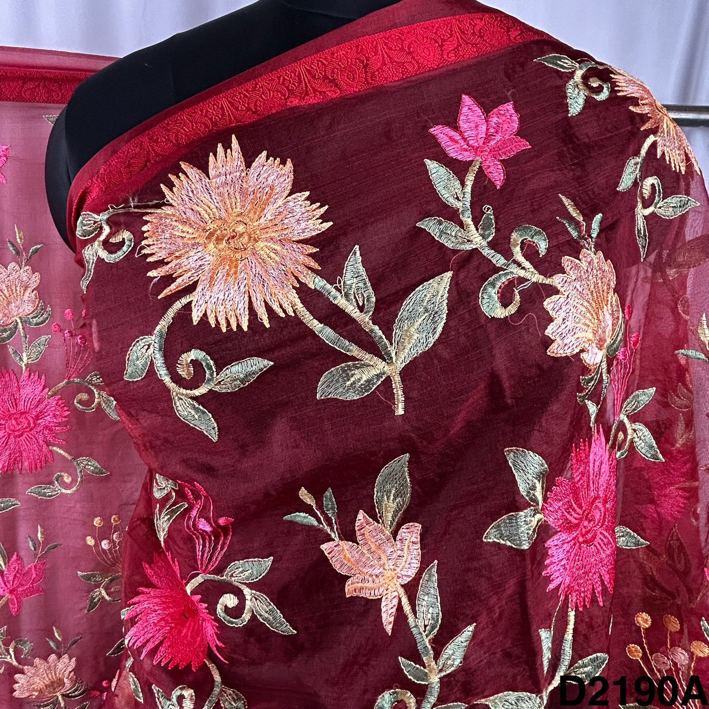 Thread Embroidered Organza Dupatta-D2190