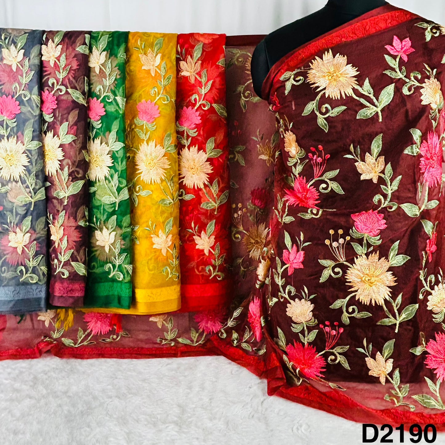 Thread Embroidered Organza Dupatta-D2190