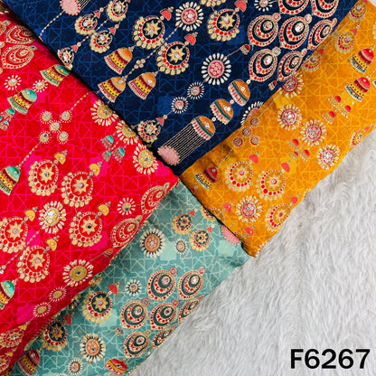 Positional Print Zari Sequins Mirror & Stone Work Chinnon Chiffon Fabric - F6267
