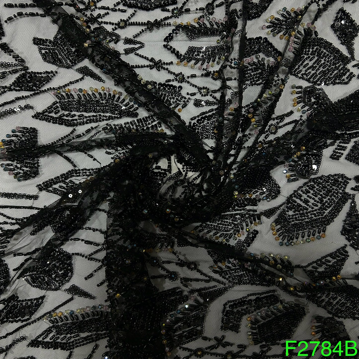 Cut Dana Beads Embroidered Net fabric - F2784