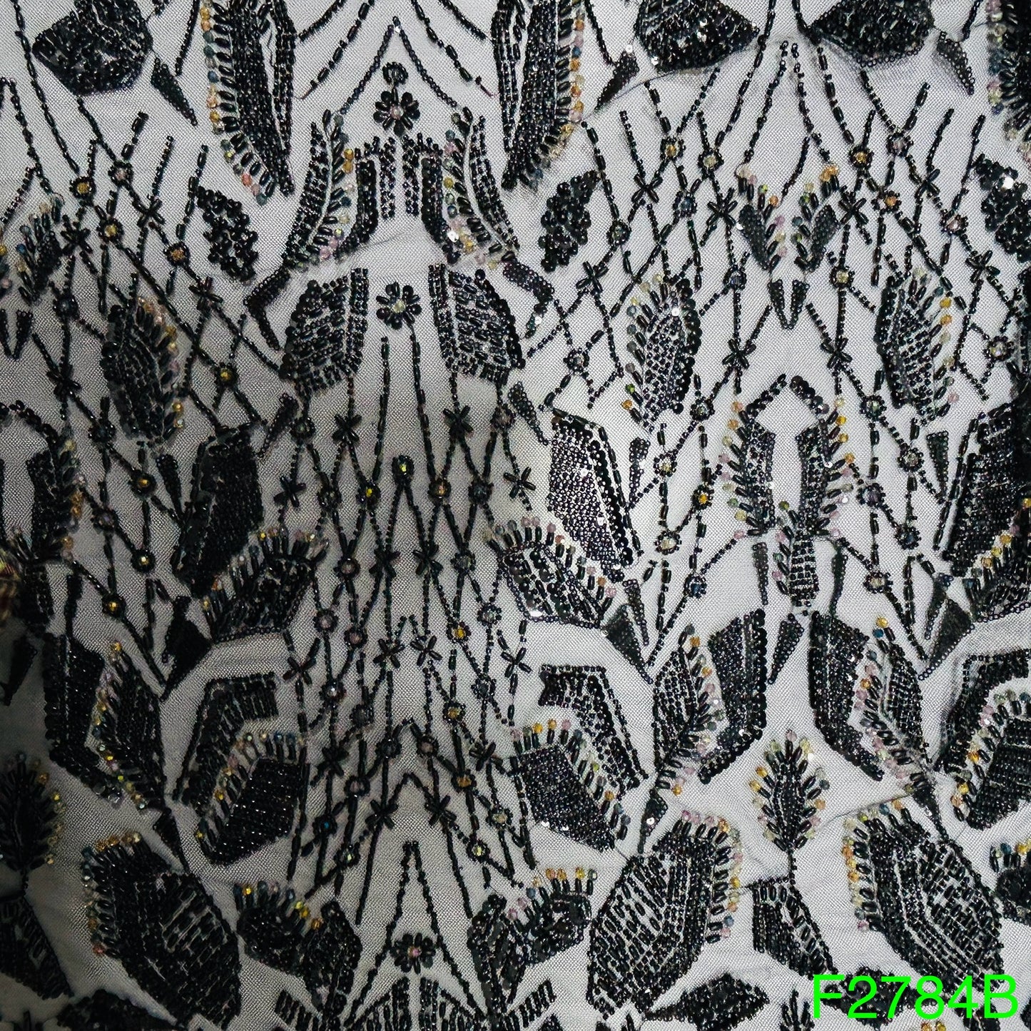 Cut Dana Beads Embroidered Net fabric - F2784