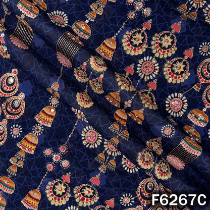 Positional Print Zari Sequins Mirror & Stone Work Chinnon Chiffon Fabric - F6267