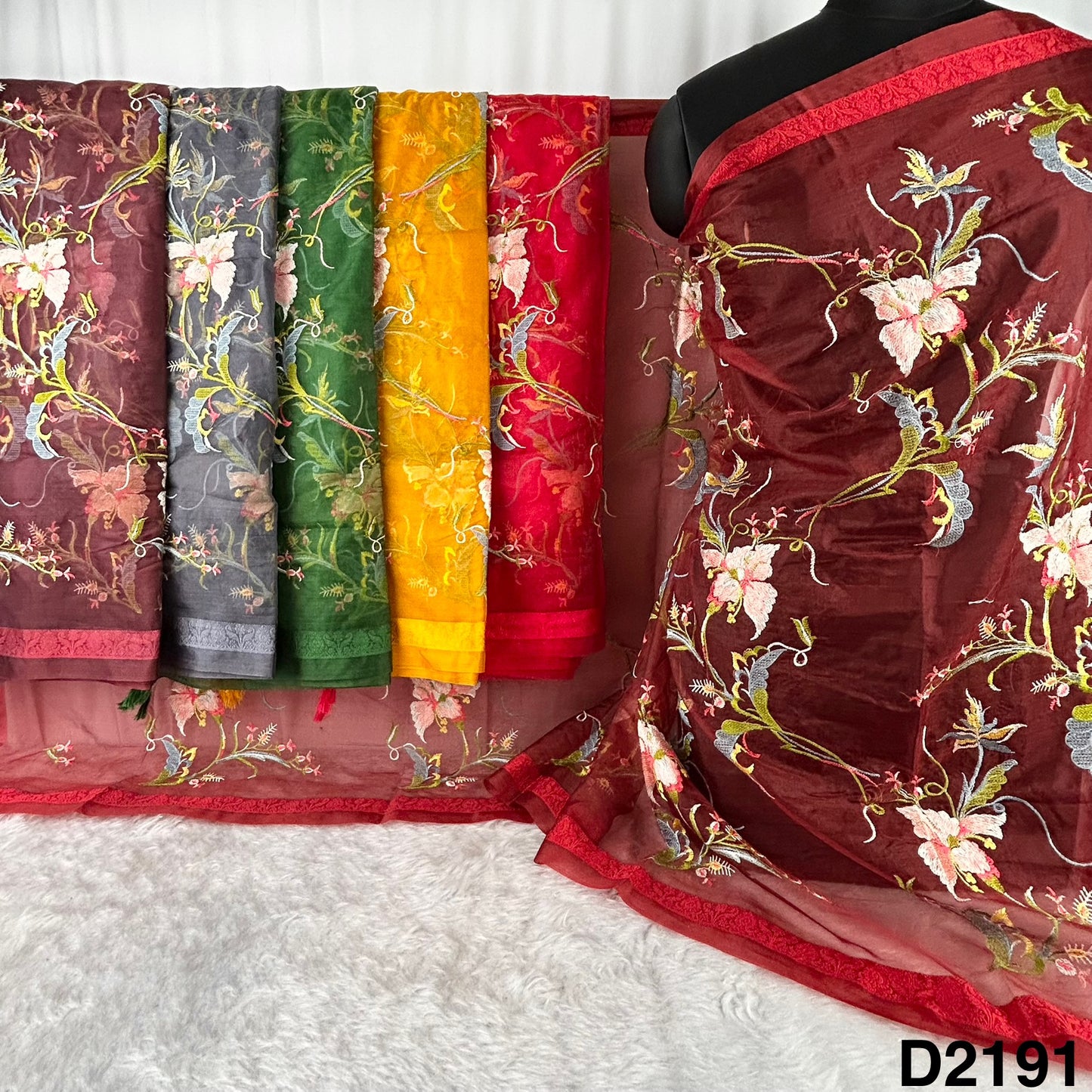 Thread Embroidered Organza Dupatta-D2191