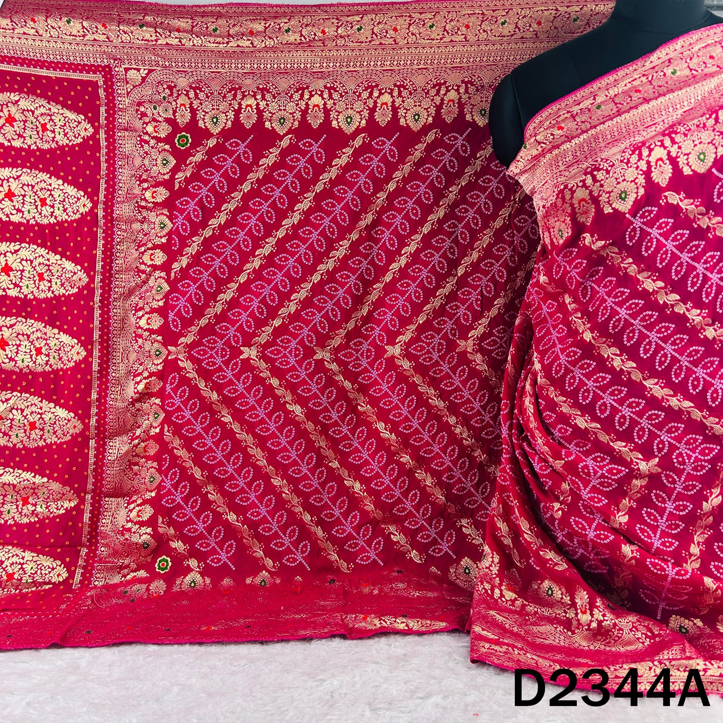 Zari Work Bandhani Print Pure Banarasi Georgette Dupatta - D2344