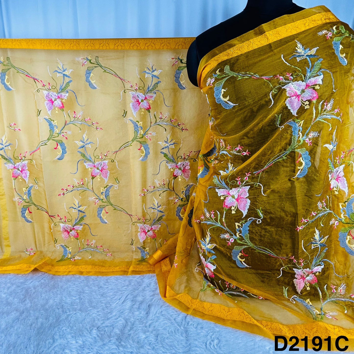 Thread Embroidered Organza Dupatta-D2191