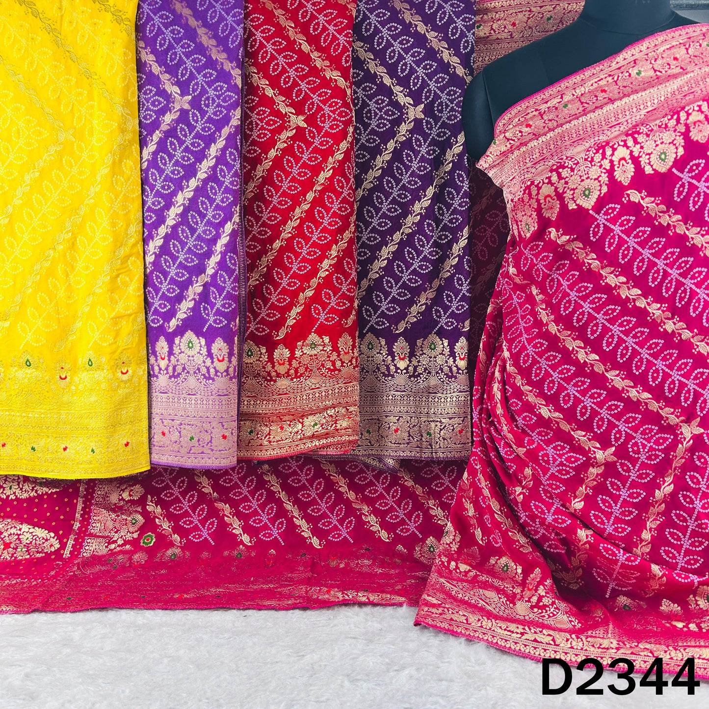 Zari Work Bandhani Print Pure Banarasi Georgette Dupatta - D2344