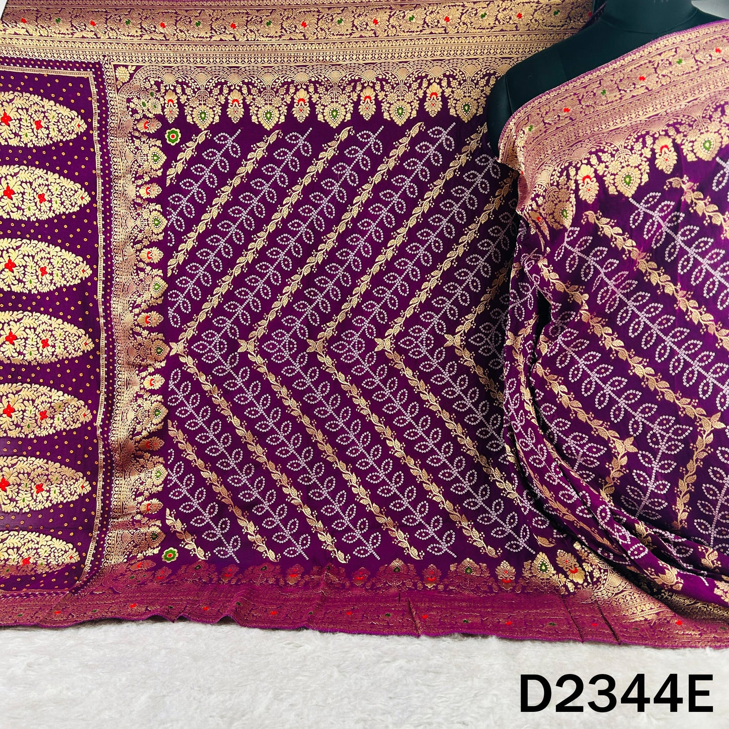 Zari Work Bandhani Print Pure Banarasi Georgette Dupatta - D2344