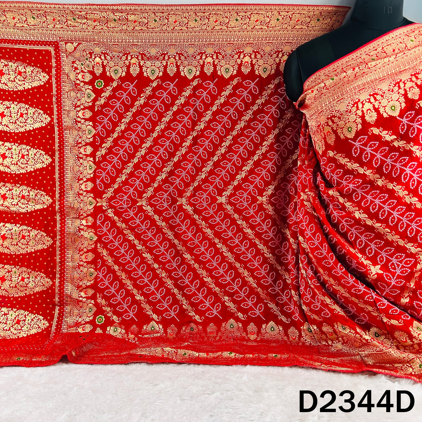 Zari Work Bandhani Print Pure Banarasi Georgette Dupatta - D2344