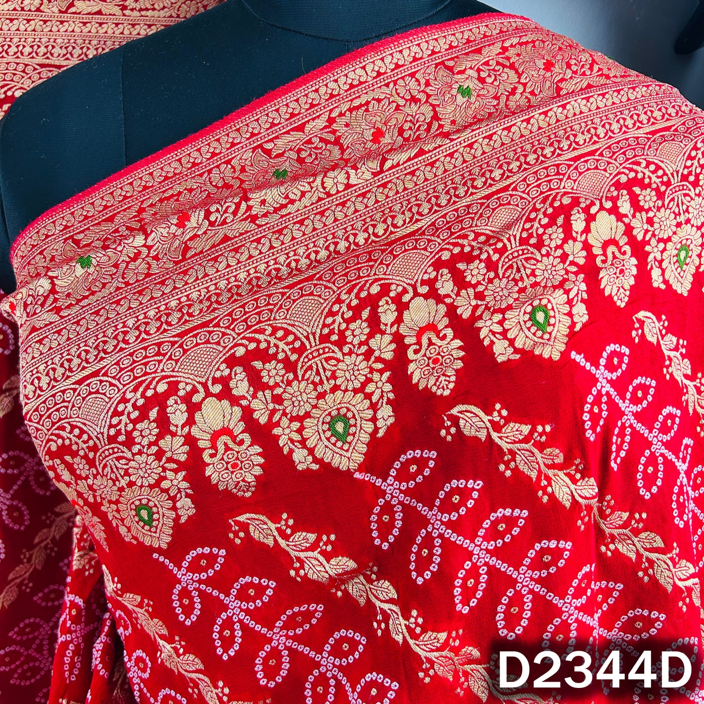 Zari Work Bandhani Print Pure Banarasi Georgette Dupatta - D2344