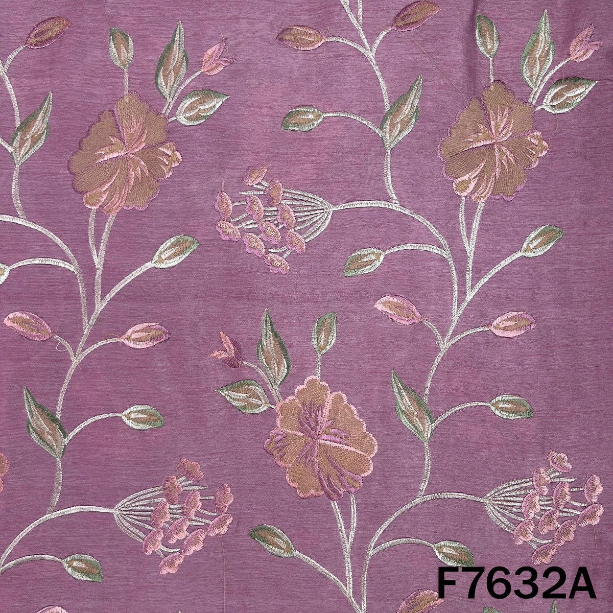 Thread Embroiderd Dola Silk Fabric - F7632
