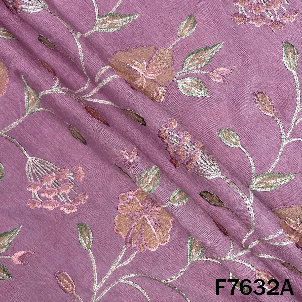 Thread Embroiderd Dola Silk Fabric - F7632